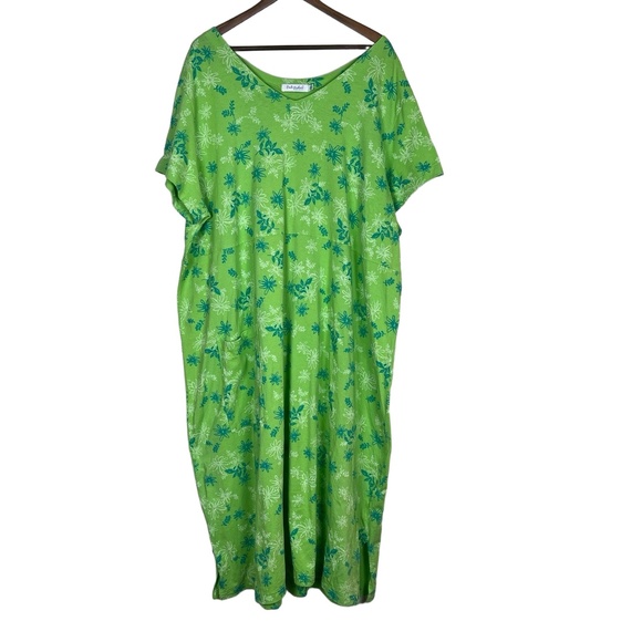 fresh produce Dresses & Skirts - Fresh Produce Womens 3X Green Floral Midi Dress Pockets Summer Resort Plus Size